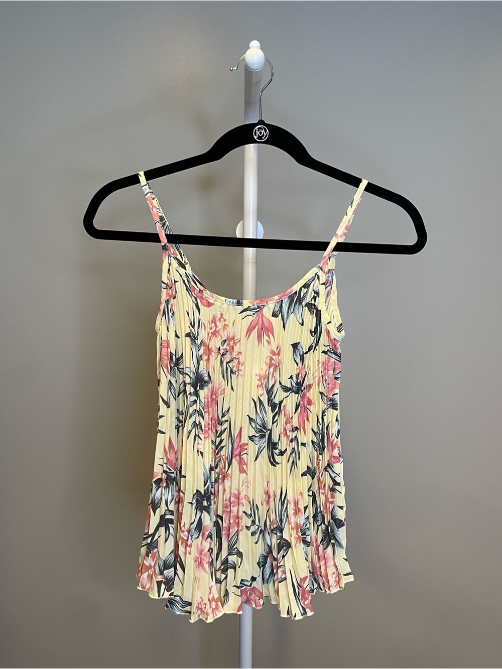 H&M Divided Yellow Floral Pleated Spaghetti-Strap Tank - 2